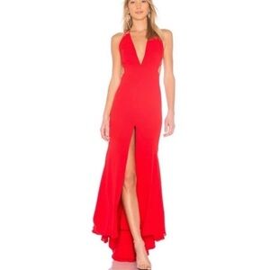 Fame and Partners red cut out deep V-neck strappy gown